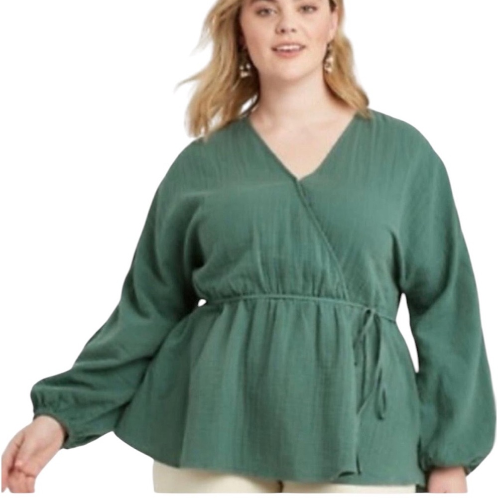 AVA & VIV Plus Size Boho Shirt With Dolman Sleeves Green Size 1X